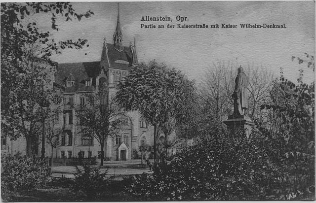 Olsztyn - Widok na ul. cesarsk� z pomnikiem cesarza Wilhelma 1916